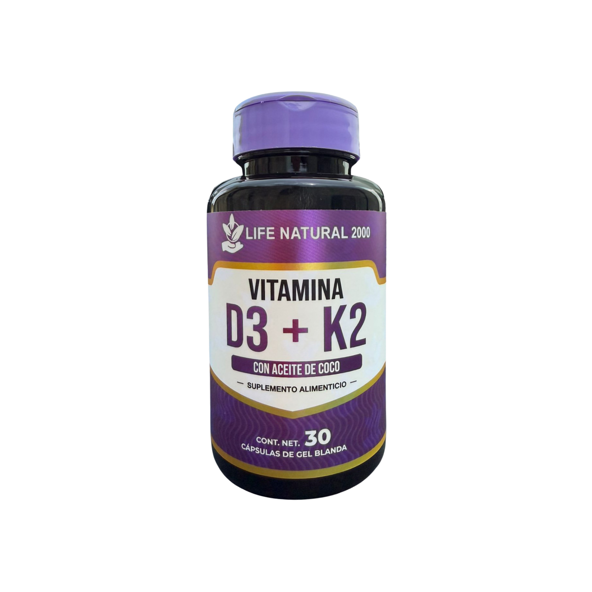 Vitamina D3 + K2 con Aceite de Coco Life Natural 2000 – 30 cápsulas