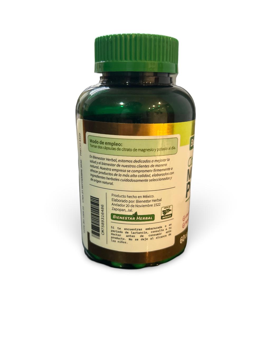 Citrato De Magnesio y Potasio 600 mg (60 Capsulas)