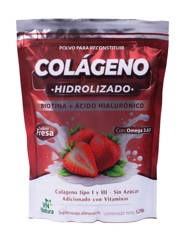 Colágeno Hidrolizado con Biotina y Ácido Hialurónico Sabor Fresa — 1.2 kg