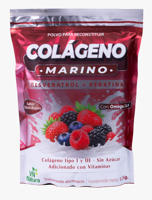 Colágeno Marino con Resveratrol y Keratina Sabor Frutos Rojos — 1.2 kg