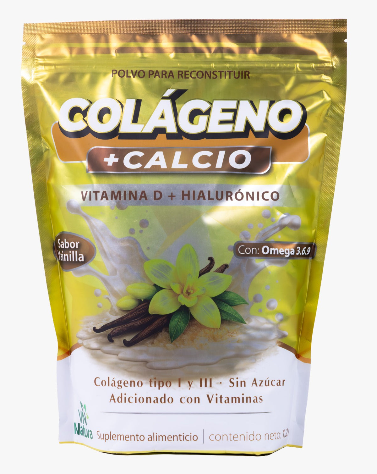 Colágeno con Calcio, Vitamina D y Ácido Hialurónico Sabor Vainilla — 1.2 kg