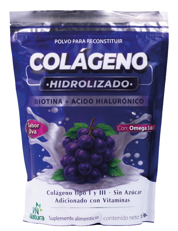 Colágeno Hidrolizado con Biotina y Ácido Hialurónico Sabor Uva — 1.2 kg